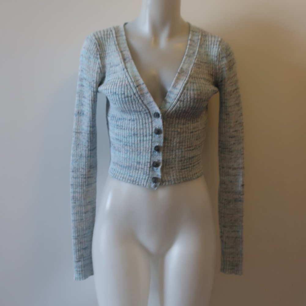 Womens Intermix Blue Heathered V-Neck Knit Cardigan Sweater P US/XS *